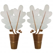 Pair of French Bronze Acorn and Glass Oak Leaf Sconces