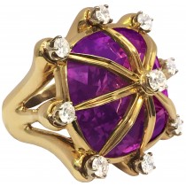 Amethyst, Diamond and 18K Gold Ring by Tony Duquette