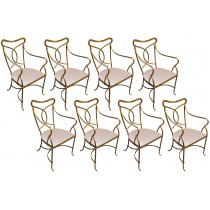 Set of Eight French Solid Wrought Iron Dining Chairs with Gilt Finish
