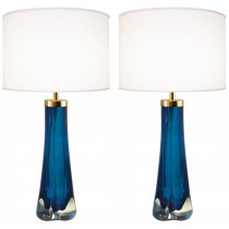 Pair of Thick Cased Blue Glass Lamps from Craig Van Den Brulle to Order