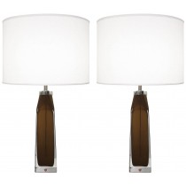 Pair of Topaz and Clear Glass Lamps by Carl Fagerlund for Orrefors