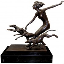 Signed Josef Lorenzl Female Nude with Dogs Bronze