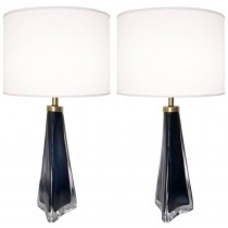 Pair of Nils Lamdberg for Orrefors Deep Blue and Clear Glass Lamps