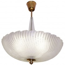 Orrefors Tiered Glass Chandelier with Wavy Strips & Scallop Edge