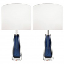 Pair of Nils Landberg for Orrefors Blue Glass Lamps