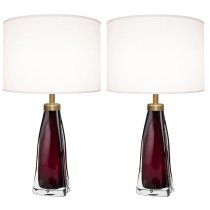 Pair of Raspberry and Clear Glass Lamps by Carl Fagerlund for Orrefors