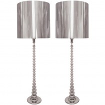 Pair of Polished Nickel Floor Lamps with Polished Nickel Shades