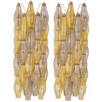 Pair of Venini Gold & Smoky Grey Polyhedral Glass Sconces