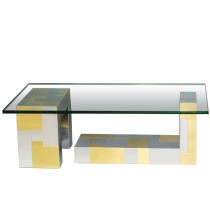 Signed Paul Evans Cityscape Chrome and Brass Coffee Table