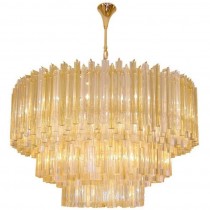 Three-Tiered Amber and Clear Crystal Chandelier