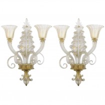 Pair of Ercole Barovier Two-Arm Glass Sconces