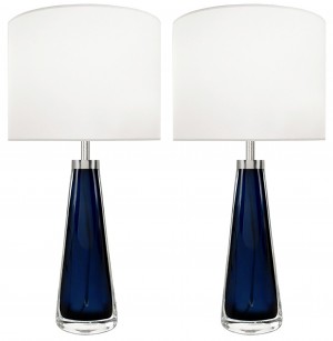 Pair of Blue Glass Lamps by Orrefors for Carl Fagerlund