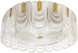 Austrian Glass and Brass Flush Mount Fixture