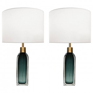 Pair of Nils Landberg for Orrefors Green Glass Lamps