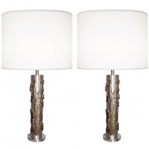 Pair of Moderist Bronze and Brushed Nickel Lamps