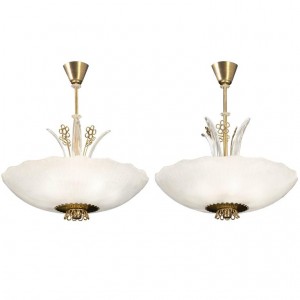Pair of 1940's Orrefors Glass Chandeliers