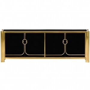 Black Lacquered and Brass Credenza by Mastercraft