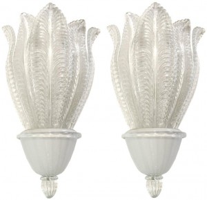 Pair of Large Barovier Glass Leaf Sconces ( 5 Sconces Available )