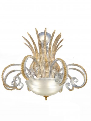 1940's Seguso Vetri d'arte Chandelier with Gold and Clear Glass