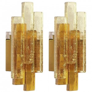 Pair of Amber Glass Sconces by Svend Aage Holm Sorensen, (two pair available)