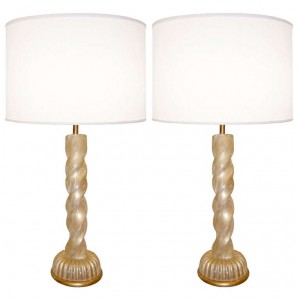 Pair of Barovier Gold Glass Lamps