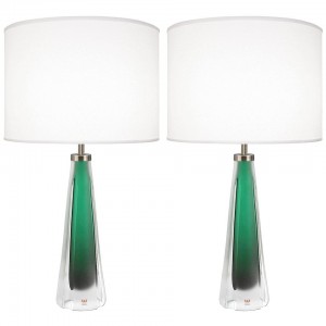 Pair of Green Glass Lamps by Kosta Boda