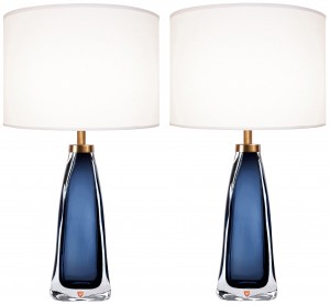 Pair of Nils Landberg for Orrefors Blue Glass Lamps