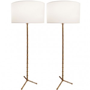 Pair of Jacques Adnet Bronze Bamboo Floor Lamps