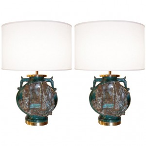 Pair of Marcello Fantoni Ceramic Urn Lamps