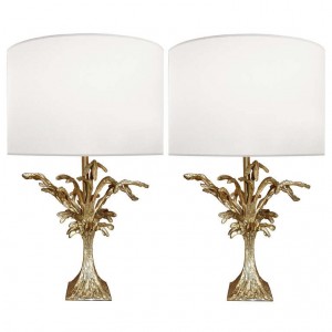 Pair of French Cast Bronze Abstract Botanical Lamps