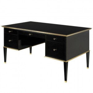 Black Lacquered Desk with Solid Brass Details