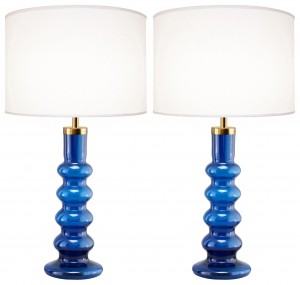 Pair of Large Swedish Blue Glass Lamps