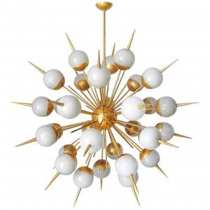 Large Gilt Brass and Glass Custom Chandelier