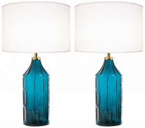 Pair of Large Swedish Teal Blue Lamps