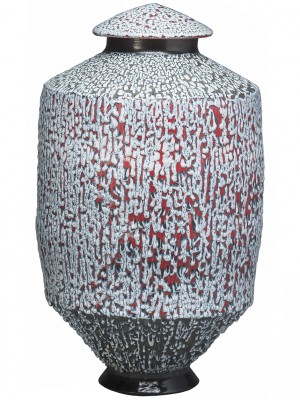 Textured Stoneware Vessel in Black, Red and White by Skeffington Thomas