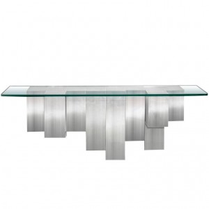 Sculptural Polished Aluminium Console with Glass Top by Cy Mann