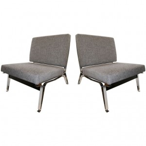 Pair of Ico Parisi Steel and Walnut Slipper Chairs