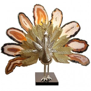Willy Daro Bronze Peacock Lamp with Agate Stones