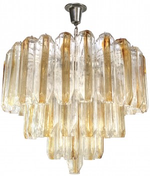 Three Tier Venini Clear and Amber Glass Chandelier (4 Chandeliers Available)