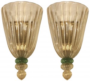 Pair of Barovier Fluted Glass Sconces