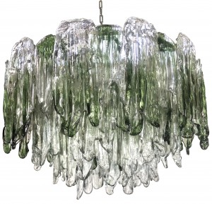 Large Green and Clear Textured Glass Chandelier by Salviati