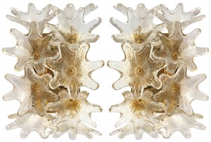 Pair of Italian Brass and Glass Sconces (Three Pair Available)