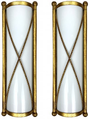 Pair of French Brass and Opaline Glass Sconces
