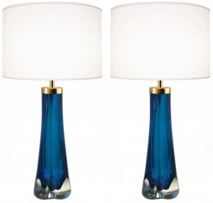 Pair of Thick Cased Blue Glass Lamps from Craig Van Den Brulle to Order