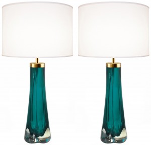 Pair of Thick Cased Aqua Glass Lamps from Craig Van Den Brulle to Order