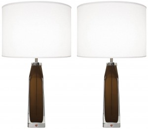 Pair of Topaz and Clear Glass Lamps by Carl Fagerlund for Orrefors