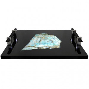 Polished Black Resin and Labradorite Tray by Michael Laut
