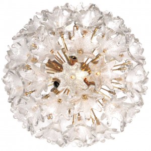Murano Brass and Glass Flower Ball Chandelier