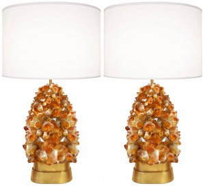 40% Off / Pair of Deep Amber Rock Crystal Lamps by Craig Van Den Brulle