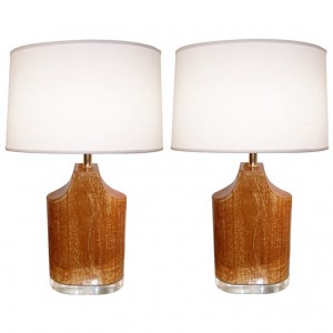 Pair of Goatskin & Lucite Lamps
